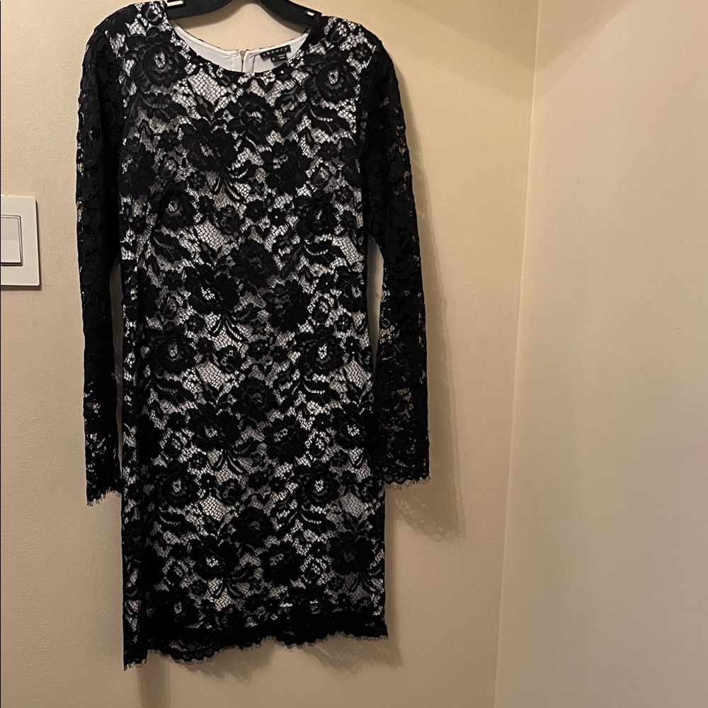 Theory Elegant Black Lace Overlay Dress size 8